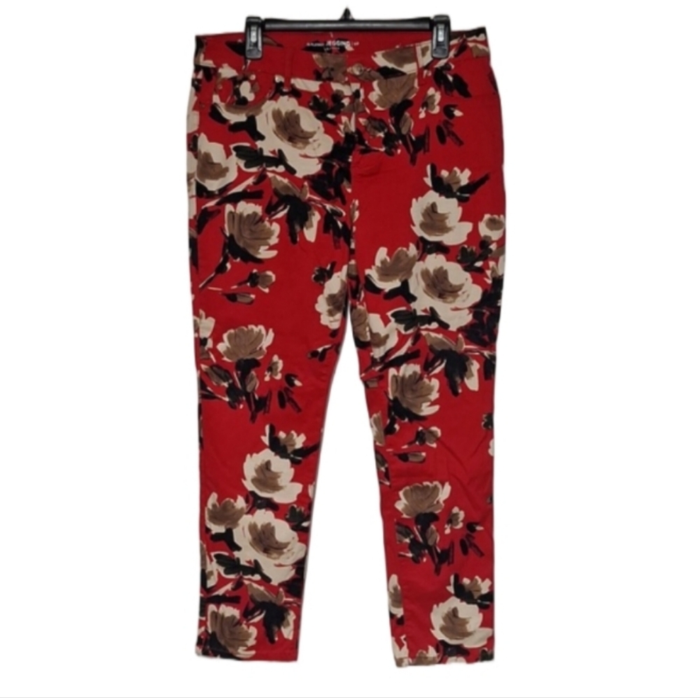 Chico's Vibrant Red and Black Floral Jeggings